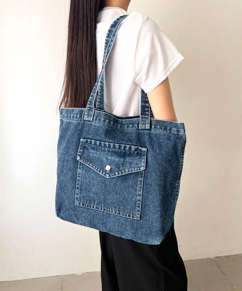 NATURALIST（ナチュラリスト）の「デニムフロントポケット トートバッグ/ユニセックス（トートバッグ・レディース・ダークブルー/ブラック/ブルー・FREE）」の15枚目の写真