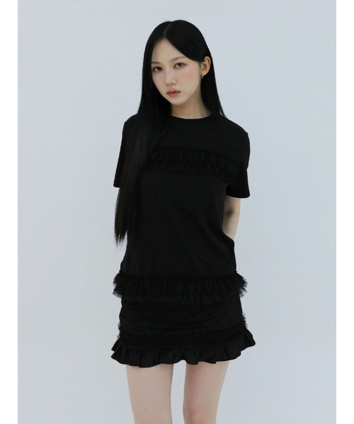 UGLY SHADOW(アグリーシャドウ)の「フリルカンカンTシャツ(ブラック)(Tシャツ/カットソー・レディース・その他・FREE)」の2枚目の写真