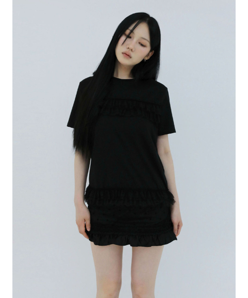 UGLY SHADOW(アグリーシャドウ)の「フリルカンカンTシャツ(ブラック)(Tシャツ/カットソー・レディース・その他・FREE)」の3枚目の写真