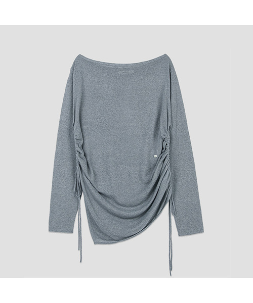 ATELIER NAIN(アトリエナイン)の「STRING SHIRRING COVER UP KNIT (T-7253)(Tシャツ/カットソー・レディース・グレイッシュブルー/アイボリー・FREE)」の2枚目の写真