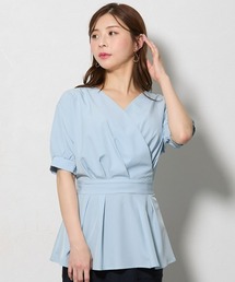 【大きい胸専用】5分袖カシュクール風ペプラムブラウス