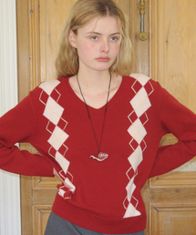 SN Twin Argyle V-neck Knit (Red)