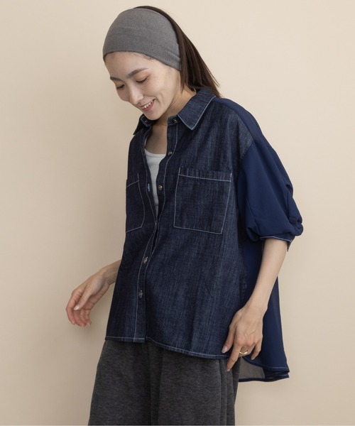 lodie(ロディ)の「デニムライク ドッキングシャツ(シャツ/ブラウス・レディース・ネイビー/ブラック・FREE)」の19枚目の写真