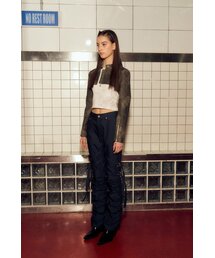 DETACHABLE STRAP SHIRRING PANTS (INDIGO BLUE)