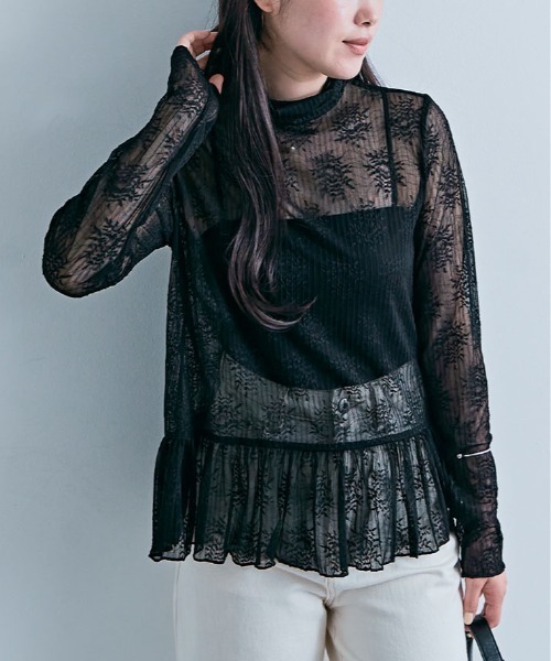 kirakiraShop(キラキラショップ)の「ペプラム レース シアー トップス(Tシャツ/カットソー・レディース・ホワイト/ブラック・FREE)」の14枚目の写真