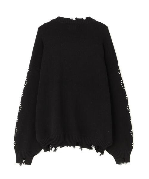 dankeschon パッチワーク ブラック ニットセーター DankeSchon/ダンケシェーン/COTTON WJQ STUDS CREWNECK（ニット
