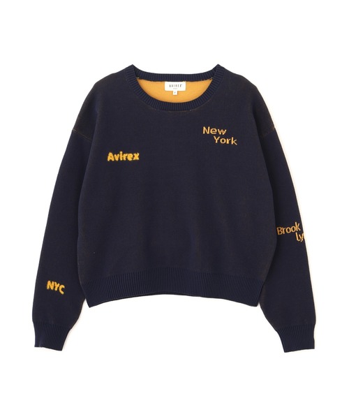 AVIREX(アヴィレックス)の「【直営店限定】LOGO JACQUARD AND EMBROIDERY TOPS(ニット/セーター・レディース・ネイビー/オフホワイト/オレンジ・F)」の7枚目の写真