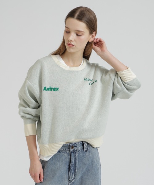 AVIREX(アヴィレックス)の「【直営店限定】LOGO JACQUARD AND EMBROIDERY TOPS(ニット/セーター・レディース・ネイビー/オフホワイト/オレンジ・F)」の10枚目の写真