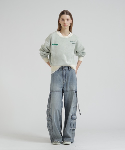AVIREX(アヴィレックス)の「【直営店限定】LOGO JACQUARD AND EMBROIDERY TOPS(ニット/セーター・レディース・ネイビー/オフホワイト/オレンジ・F)」の13枚目の写真