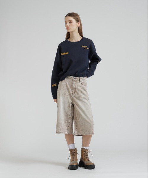 AVIREX(アヴィレックス)の「【直営店限定】LOGO JACQUARD AND EMBROIDERY TOPS(ニット/セーター・レディース・ネイビー/オフホワイト/オレンジ・F)」の4枚目の写真