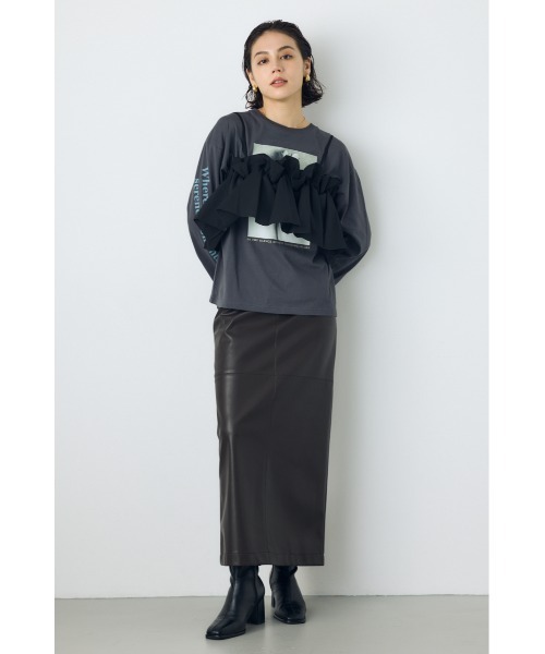 AZUL by moussy(アズールバイマウジー)の「ギャザーフリルキャミソールビスチェ 秋服 冬服 春服 夏服 レイヤード チェック 無地 デザイントップス(キャミソール・レディース・ブラック/ブラック系その他/ライトベージュ・FREE)」の8枚目の写真