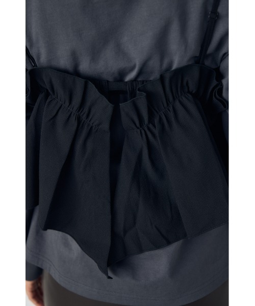 AZUL by moussy(アズールバイマウジー)の「ギャザーフリルキャミソールビスチェ 秋服 冬服 春服 夏服 レイヤード チェック 無地 デザイントップス(キャミソール・レディース・ブラック/ブラック系その他/ライトベージュ・FREE)」の10枚目の写真