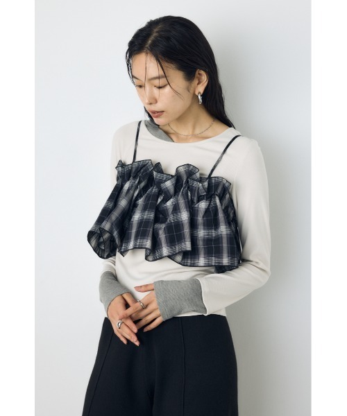 AZUL by moussy(アズールバイマウジー)の「ギャザーフリルキャミソールビスチェ 秋服 冬服 春服 夏服 レイヤード チェック 無地 デザイントップス(キャミソール・レディース・ブラック/ブラック系その他/ライトベージュ・FREE)」の13枚目の写真