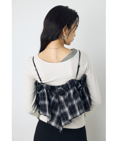 AZUL by moussy(アズールバイマウジー)の「ギャザーフリルキャミソールビスチェ 秋服 冬服 春服 夏服 レイヤード チェック 無地 デザイントップス(キャミソール・レディース・ブラック/ブラック系その他/ライトベージュ・FREE)」の17枚目の写真