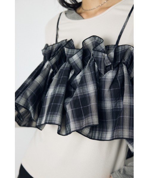 AZUL by moussy(アズールバイマウジー)の「ギャザーフリルキャミソールビスチェ 秋服 冬服 春服 夏服 レイヤード チェック 無地 デザイントップス(キャミソール・レディース・ブラック/ブラック系その他/ライトベージュ・FREE)」の22枚目の写真