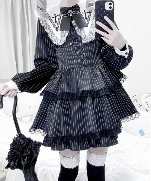 MA*RS(アメーバーマーズ)の「クロス刺繍3段フリルセットアップ 2点SET(セットアップ・レディース・ブラック/グレー/ブラック×ホワイト・FREE)」の10枚目の写真