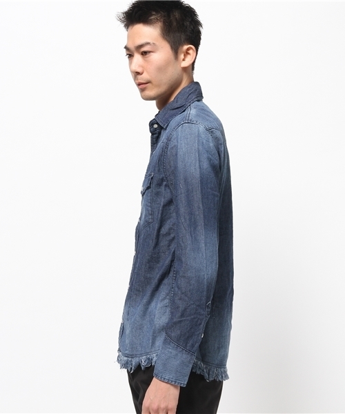 VENCEEXCHANGE（ヴァンスエクスチェンジ）の「フリンジデニムシャツ（シャツ/ブラウス・メンズ・ライトブルー/ブルー・MEDIUM/LARGE）」の3枚目の写真