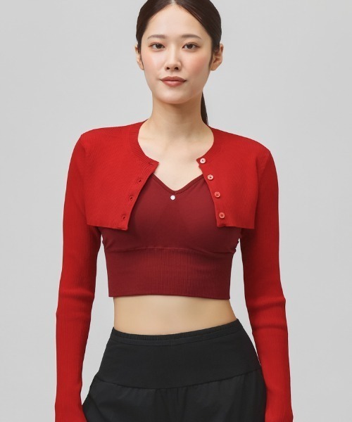 ITZON（イットゾン）の「イットゾン  BOLERO KNIT（カーディガン/ボレロ・レディース・ブラック/レッド・FREE）」の2枚目の写真