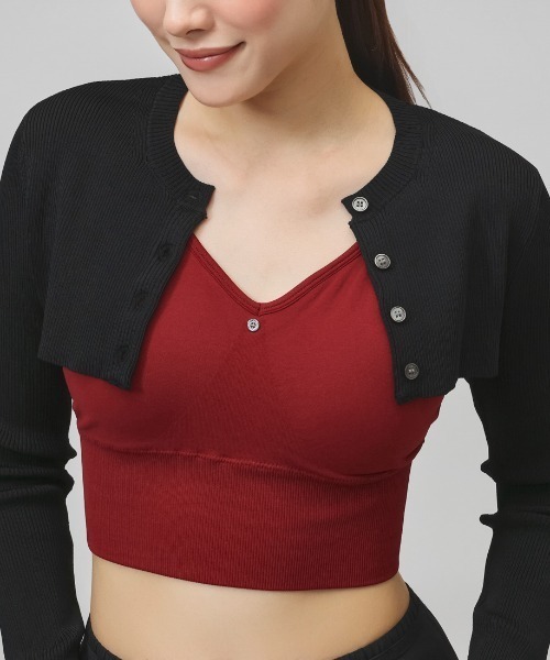 ITZON（イットゾン）の「イットゾン  BOLERO KNIT（カーディガン/ボレロ・レディース・ブラック/レッド・FREE）」の6枚目の写真