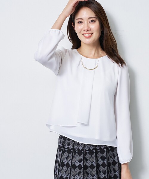 Reflect(リフレクト)の「【SS-4Lサイズ/通勤/セレモニー】クルーネック シフォンブラウス(シャツ/ブラウス・レディース・サックスブルー/ホワイト/ブラック・05/11/09/07/17/15 /13)」の1枚目の写真