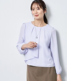 【SS-4Lサイズ／通勤／セレモニー】クルーネック シフォンブラウス