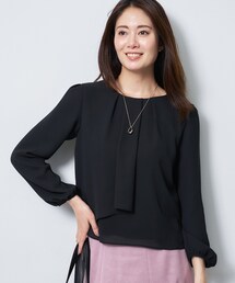 【SS-4Lサイズ/通勤/セレモニー】クルーネック シフォンブラウス