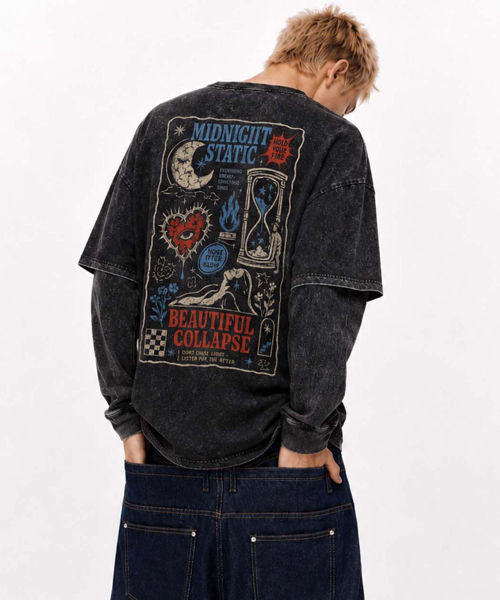 ARTISTWEAR(アーティストウェア)の「ミッドナイト スタティック レイヤード 長袖Tシャツ(Tシャツ/カットソー・レディース・ブラック・SMALL/MEDIUM/LARGE/X-LARGE/XX-LARGE)」の2枚目の写真