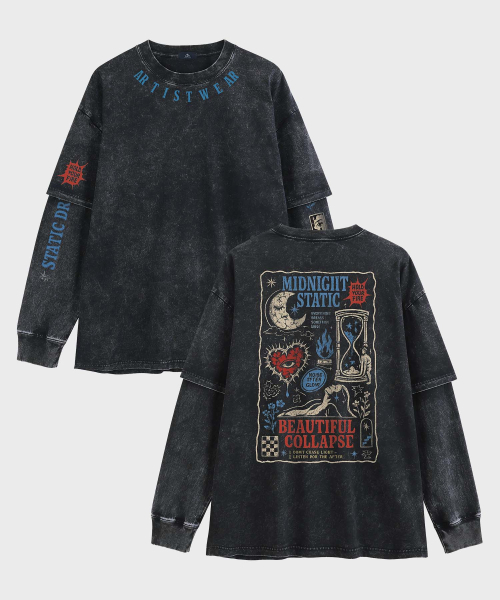 ARTISTWEAR(アーティストウェア)の「ミッドナイト スタティック レイヤード 長袖Tシャツ(Tシャツ/カットソー・レディース・ブラック・SMALL/MEDIUM/LARGE/X-LARGE/XX-LARGE)」の3枚目の写真