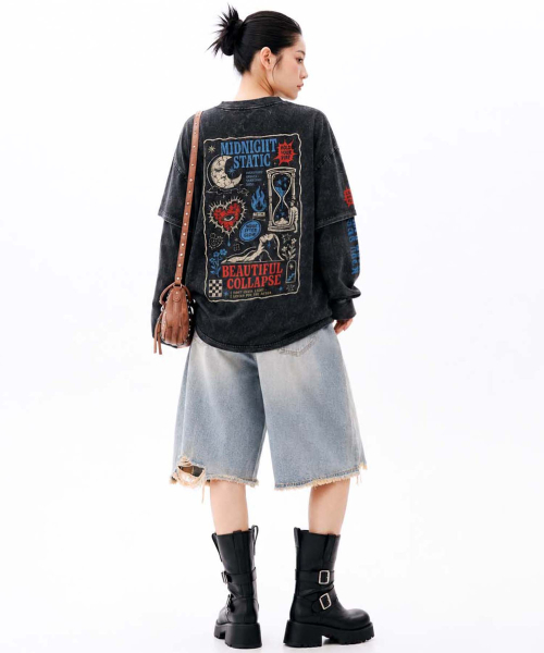 ARTISTWEAR(アーティストウェア)の「ミッドナイト スタティック レイヤード 長袖Tシャツ(Tシャツ/カットソー・レディース・ブラック・SMALL/MEDIUM/LARGE/X-LARGE/XX-LARGE)」の9枚目の写真