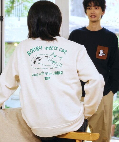 CHUMS(チャムス)の「CHUMS/チャムス 別注 キャッツ ミーツ ブービー スウェット / Cats Meets BOOBY SWT(スウェット・メンズ・グレー/ブラック/ナチュラル・X-LARGE/LARGE/MEDIUM/SMALL)」の3枚目の写真