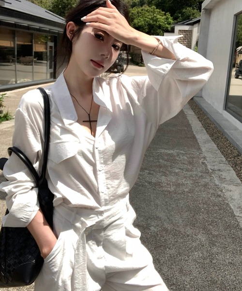 Aelina（エリナ）の「リラックスシャツ&パンツセットアップ（セットアップ・レディース・ホワイト/ブラック/ネイビー・L/M/S）」の4枚目の写真