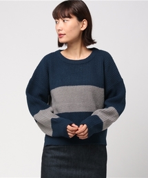 Denime | ワイドボーダーサイドスリットニット(ニット/セーター)