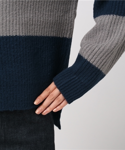 Denime(ドゥニーム)の「ワイドボーダーサイドスリットニット(ニット/セーター・レディース・グレー/ネイビー・FREE)」の6枚目の写真