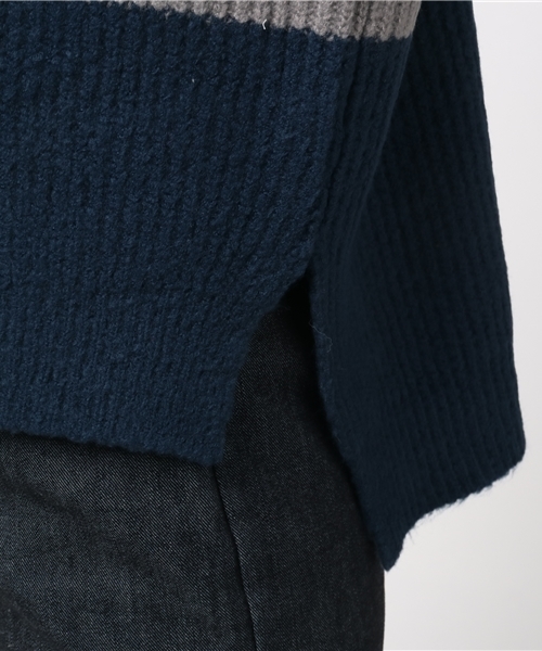 Denime(ドゥニーム)の「ワイドボーダーサイドスリットニット(ニット/セーター・レディース・グレー/ネイビー・FREE)」の7枚目の写真