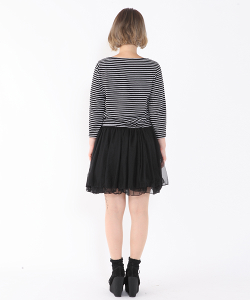 mystic（ミスティック）の「ボーダー×チュールワンピース（ワンピース・レディース・ブラック/オフホワイト/キャメル/オレンジ系その他・ﾌﾘ-）」の5枚目の写真