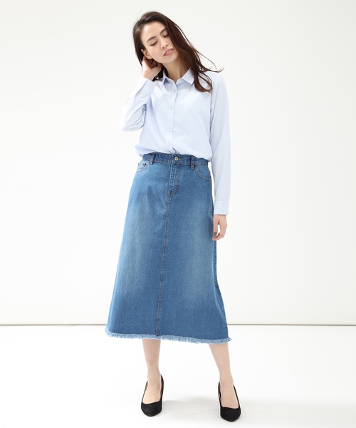 Honeys（ハニーズ）の「裾フリンジデニムロングスカート（デニムスカート・レディース・ワンウォッシュ/ブルー/ライトインディゴブルー・L/LL/M/S）」の6枚目の写真