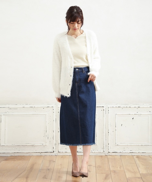 Honeys（ハニーズ）の「裾フリンジデニムロングスカート（デニムスカート・レディース・ワンウォッシュ/ブルー/ライトインディゴブルー・L/LL/M/S）」の8枚目の写真