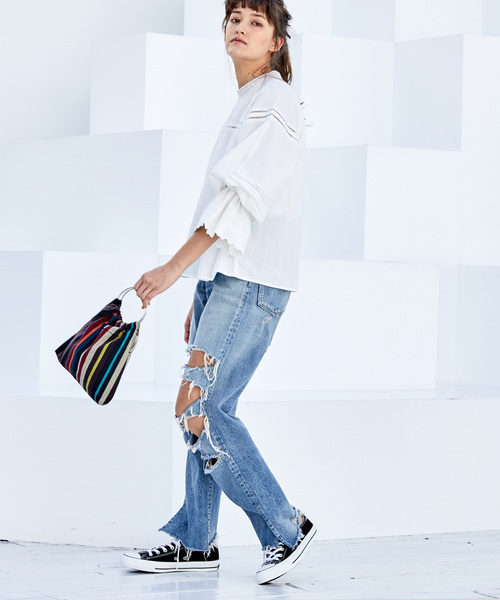 CIAOPANIC（チャオパニック）の「キャンディースリーブブラウス（シャツ/ブラウス・レディース・ブラック/アイボリー・FREE）」の5枚目の写真