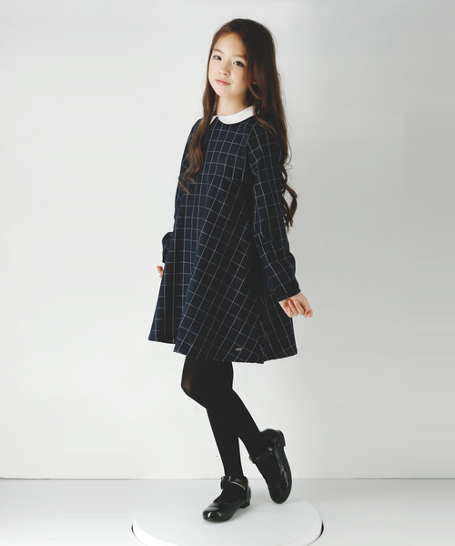 Catherine Cottage（キャサリンコテージ）の「Aラインチェックワンピース（ワンピース・キッズ・グレー/ネイビー・110/120/130/140）」の2枚目の写真