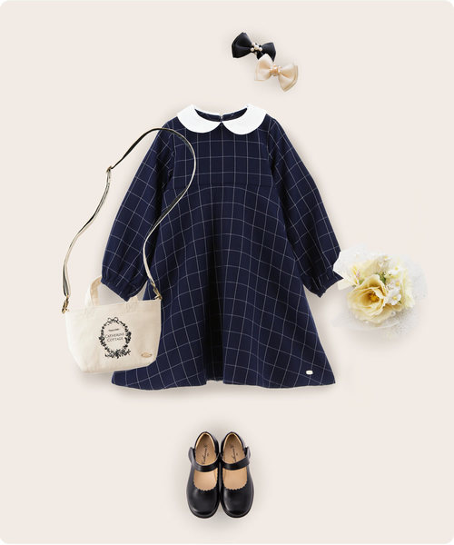 Catherine Cottage（キャサリンコテージ）の「Aラインチェックワンピース（ワンピース・キッズ・グレー/ネイビー・110/120/130/140）」の9枚目の写真