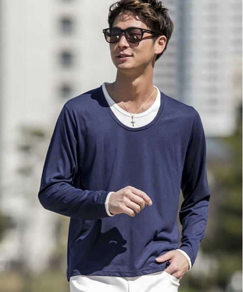 ADMIX/ATELIER SAB MEN（アドミックスアトリエサブメン）の「ソフト天竺フェイクレイヤードUネックTシャツ（Tシャツ/カットソー・メンズ・アッシュグレー/ネイビー/ピンク/ホワイト/ブラック/チャコールグレー/ブラック系その他/グレー系その他・48/50）」の7枚目の写真