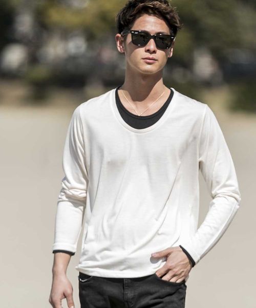 ADMIX/ATELIER SAB MEN（アドミックスアトリエサブメン）の「ソフト天竺フェイクレイヤードUネックTシャツ（Tシャツ/カットソー・メンズ・アッシュグレー/ネイビー/ピンク/ホワイト/ブラック/チャコールグレー/ブラック系その他/グレー系その他・48/50）」の2枚目の写真