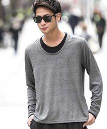 ソフト天竺フェイクレイヤードUネックTシャツ