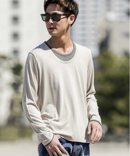 ADMIX/ATELIER SAB MEN（アドミックスアトリエサブメン）の「ソフト天竺フェイクレイヤードUネックTシャツ（Tシャツ/カットソー・メンズ・アッシュグレー/ネイビー/ピンク/ホワイト/ブラック/チャコールグレー/ブラック系その他/グレー系その他・48/50）」の5枚目の写真