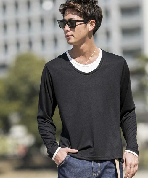 ADMIX/ATELIER SAB MEN（アドミックスアトリエサブメン）の「ソフト天竺フェイクレイヤードUネックTシャツ（Tシャツ/カットソー・メンズ・アッシュグレー/ネイビー/ピンク/ホワイト/ブラック/チャコールグレー/ブラック系その他/グレー系その他・48/50）」の3枚目の写真