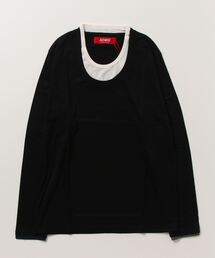 ソフト天竺フェイクレイヤードUネックTシャツ