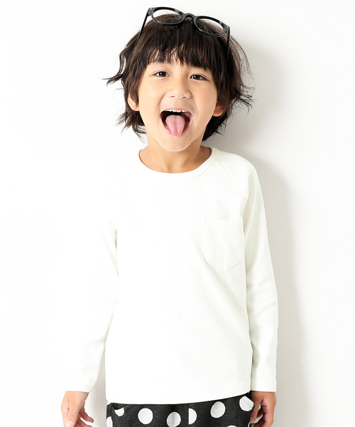 devirock（デビロック）の「ポケット付厚手もっちり長袖Tシャツ（Tシャツ/カットソー・キッズ・ブラック/ネイビー/オフホワイト/カーキ/ラベンダー/ヘザーチャコール/スモークピンク・100cm/120cm/130cm/140cm/150cm/160cm/110cm）」の2枚目の写真