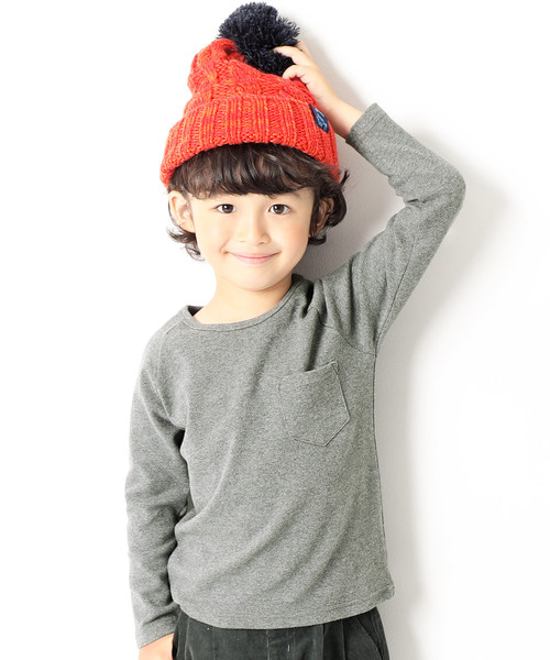 devirock（デビロック）の「ポケット付厚手もっちり長袖Tシャツ（Tシャツ/カットソー・キッズ・ブラック/ネイビー/オフホワイト/カーキ/ラベンダー/ヘザーチャコール/スモークピンク・100cm/120cm/130cm/140cm/150cm/160cm/110cm）」の3枚目の写真