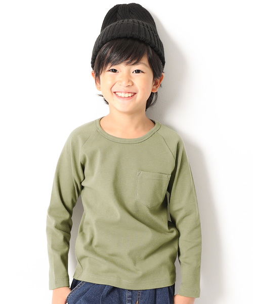 devirock（デビロック）の「ポケット付厚手もっちり長袖Tシャツ（Tシャツ/カットソー・キッズ・ブラック/ネイビー/オフホワイト/カーキ/ラベンダー/ヘザーチャコール/スモークピンク・100cm/120cm/130cm/140cm/150cm/160cm/110cm）」の4枚目の写真