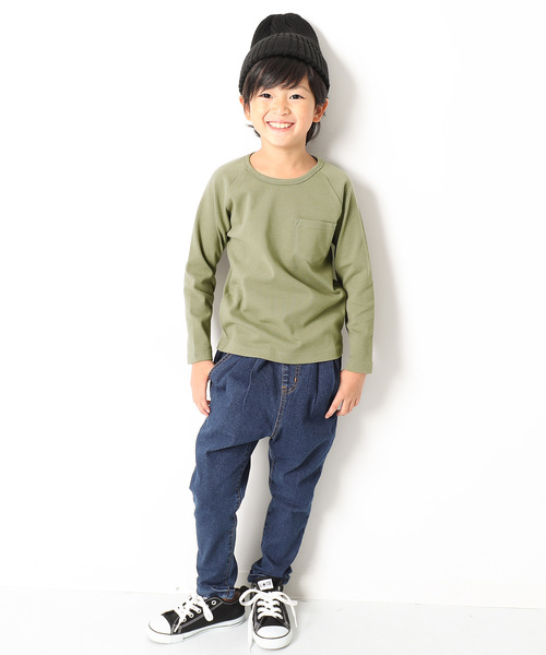 devirock（デビロック）の「ポケット付厚手もっちり長袖Tシャツ（Tシャツ/カットソー・キッズ・ブラック/ネイビー/オフホワイト/カーキ/ラベンダー/ヘザーチャコール/スモークピンク・100cm/120cm/130cm/140cm/150cm/160cm/110cm）」の21枚目の写真